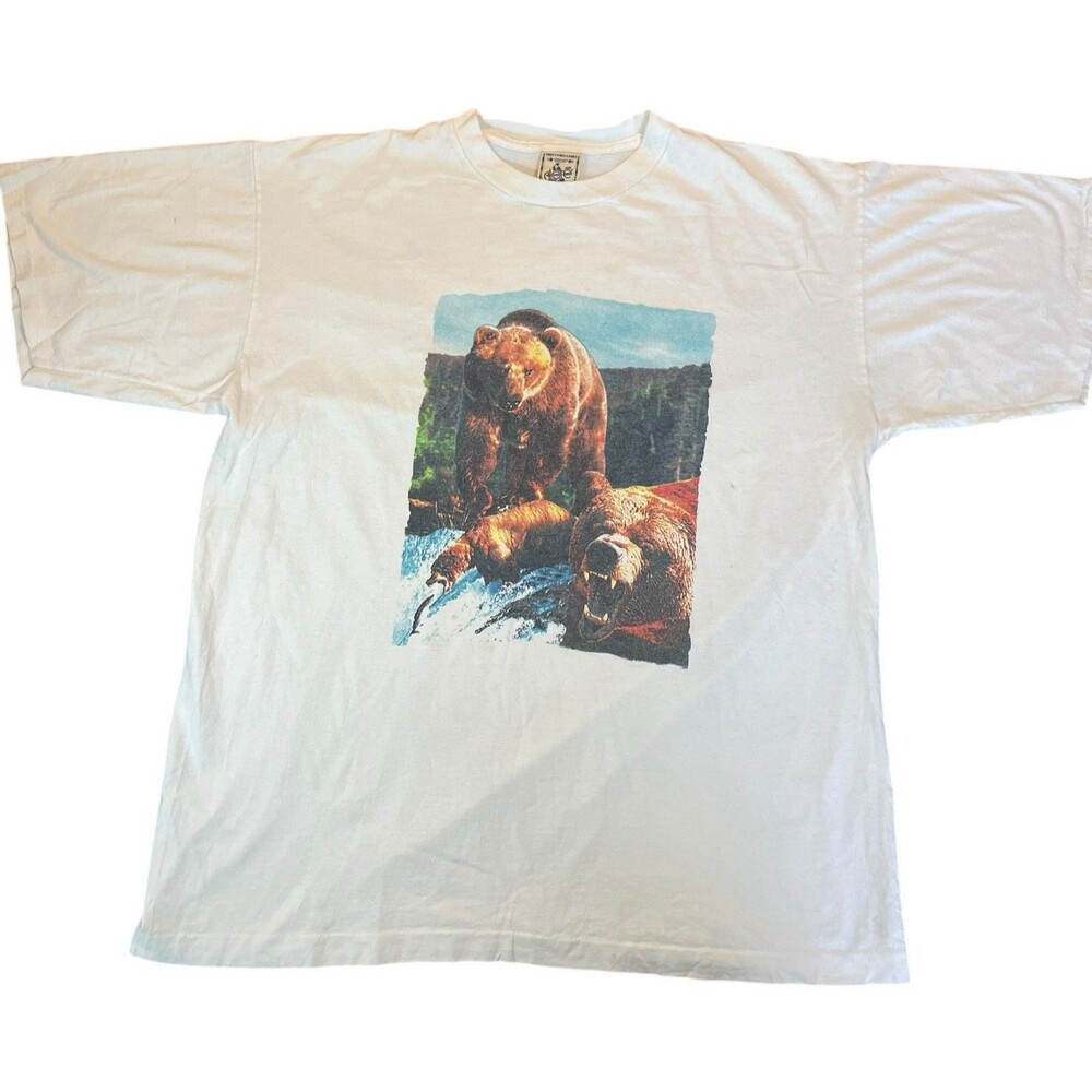 Vintage Bear T Shirt XL Made In USA Wildlife Nature Graphic Grizzly 90s Tee